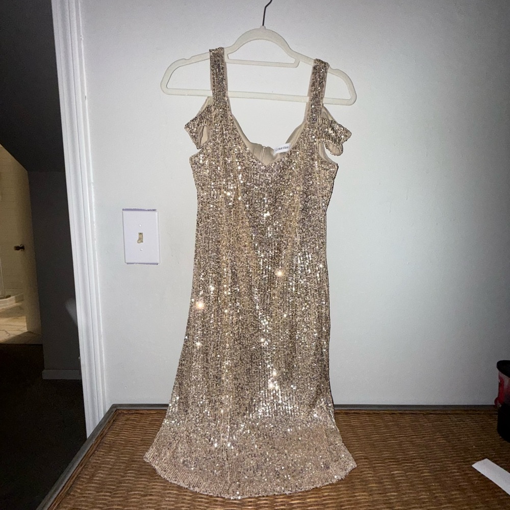 Calvin Klein Gold Sequin Mini Dress